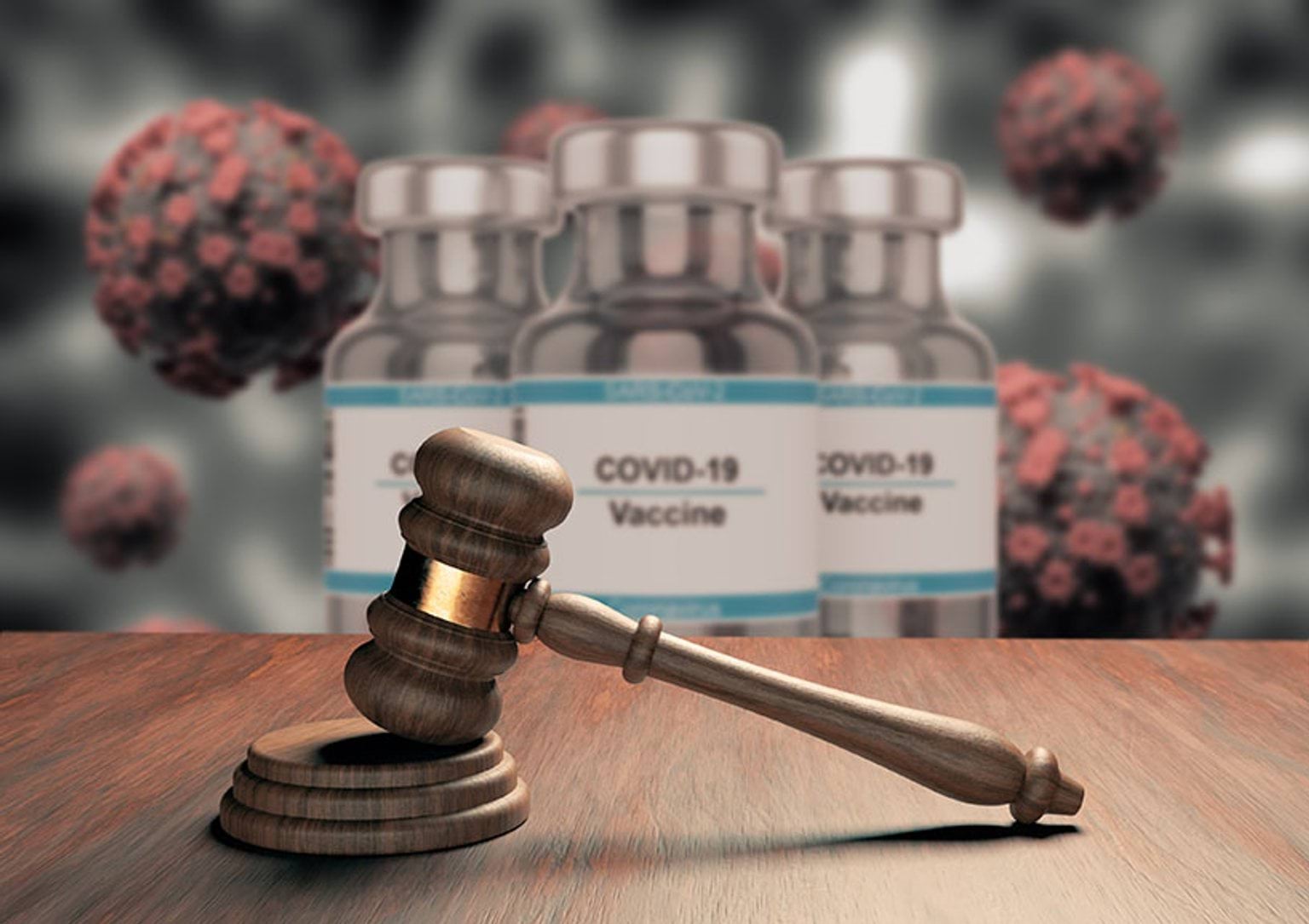Gavel in front of covid image